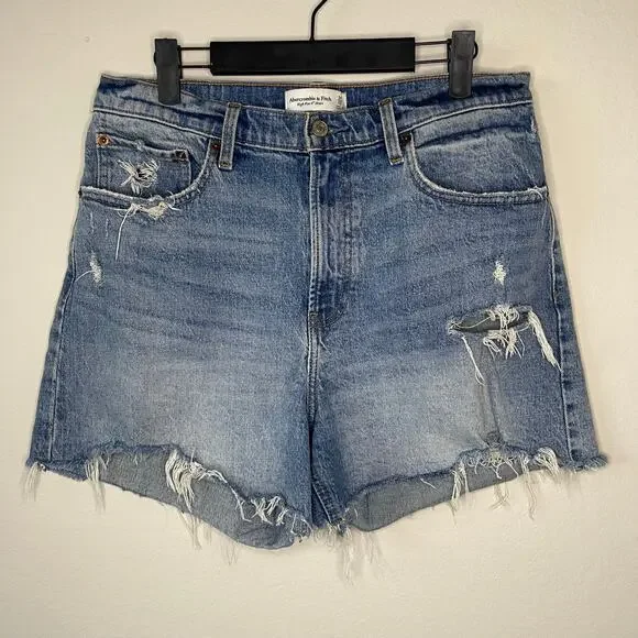 Abercrombie & Fitch Curve Love High Rise 4” Shorts Cutoff Denim - Size 31/12 - Picture 1 of 3